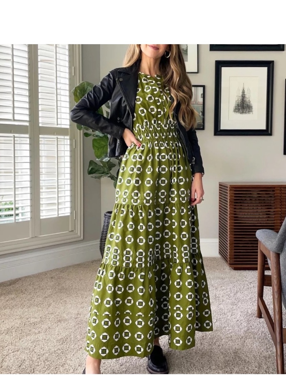 Anthropologie Olive Green Patterned somerset Maxi Dress - Picture 3 of 11
